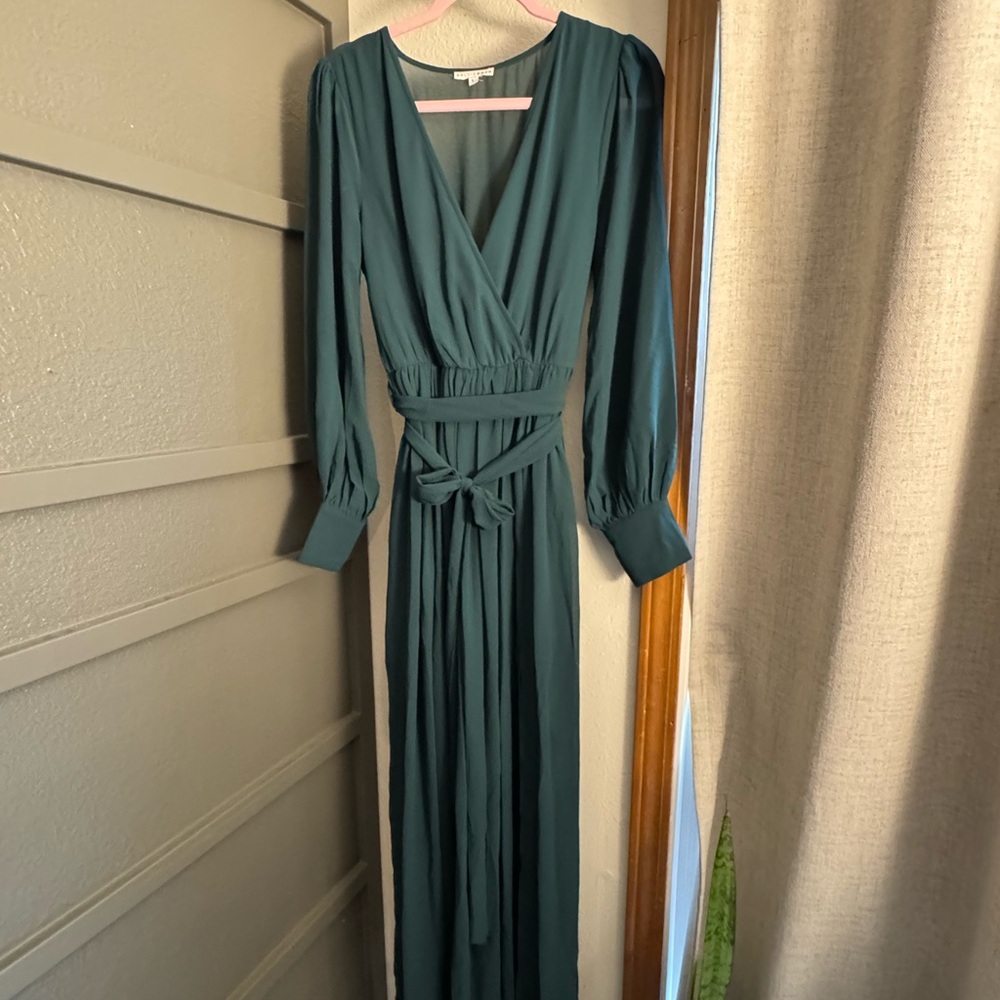 Baltic Born Green Ruched V-Neck Gown